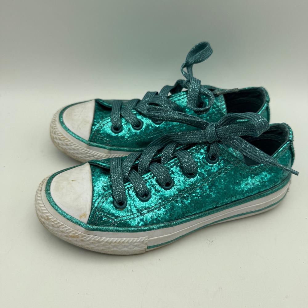 Converse Chuck Taylor Sneakers Kids Size 12 Teal Glitter Low Top 364814C
